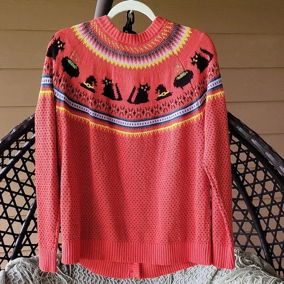 NWT 🐈‍⬛ Witchy cat fair isle cardigan - halloween orange - Picture 7 of 12